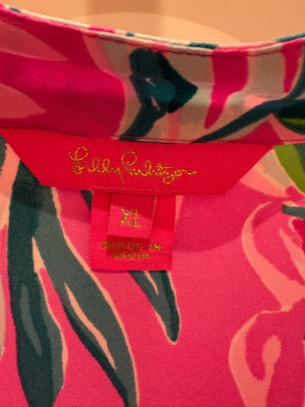 Lilly Pulitzer Pink Floral Print Blouse with Teal Accents - Picture 3 of 4